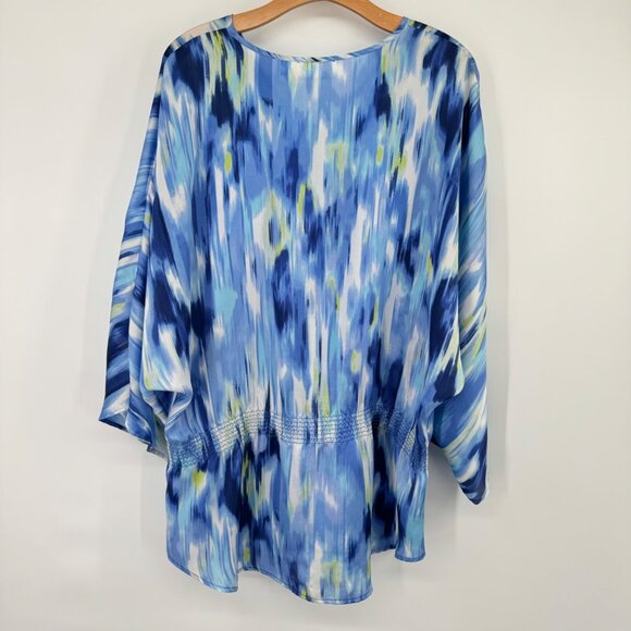 Chico's 2 Size large Blue V-Neck Tunic Top elastic waist satin womens - Picture 8 of 9